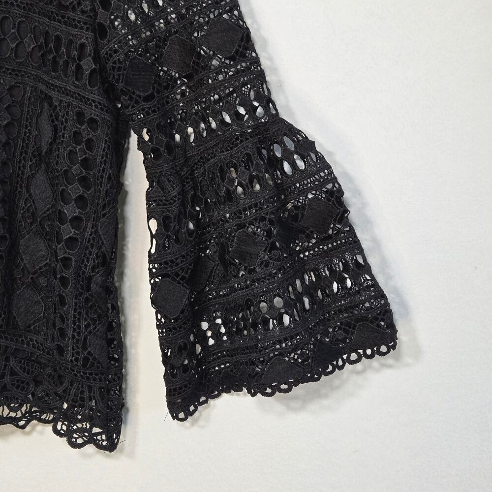 Ellison Crochet Overlay Black Blouse With Bell Sleeves. Size Medium - Picture 7 of 9